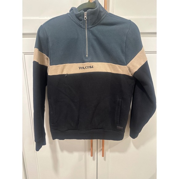 Volcom Other - Volcom Kids Colorblock Quarter Zip sweatshirt Pullover Navy Tan Black Size L 12Y